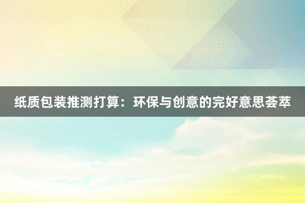 纸质包装推测打算：环保与创意的完好意思荟萃